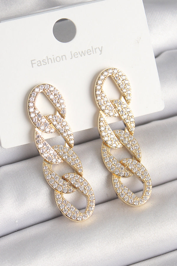 BKP10202 - Pirinç Gold Renk Zirkon Taşlı Zincir Model Kadın Küpe