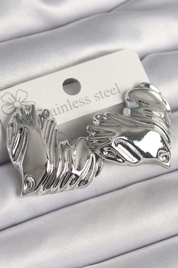 BKP10224 - Pirinç Gümüş Renk İşlemeli Kalp Model Kadın Küpe