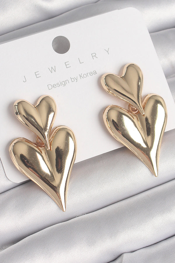 BKP10233 - Pirinç Gold Renk Sallantı Kalp Model Kadın Küpe