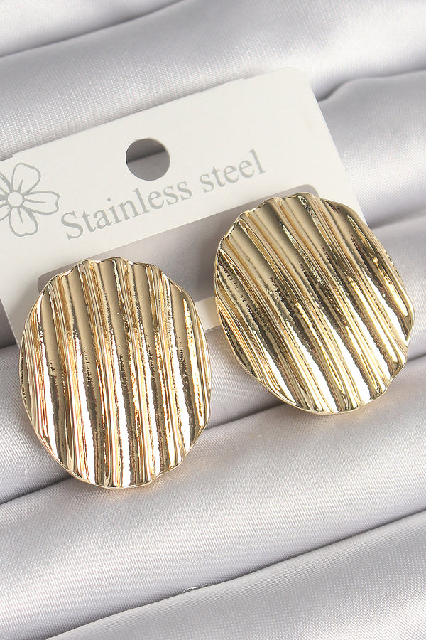 BKP10244 - Pirinç Gold Renk İşlemeli Daire Plaka Model Kadın Küpe