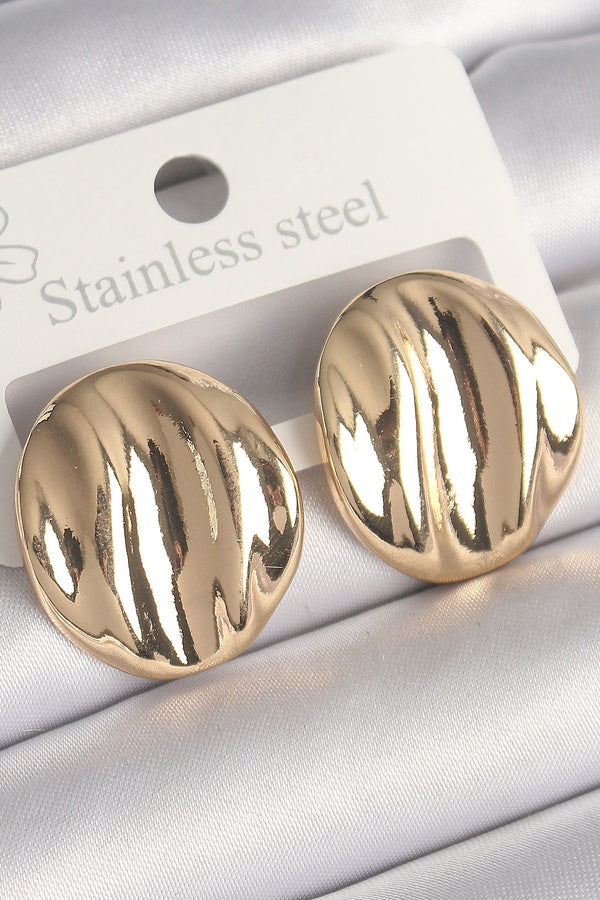 BKP10249 - Pirinç Gold Renk İşlemeli Daire Plaka Model Kadın Küpe