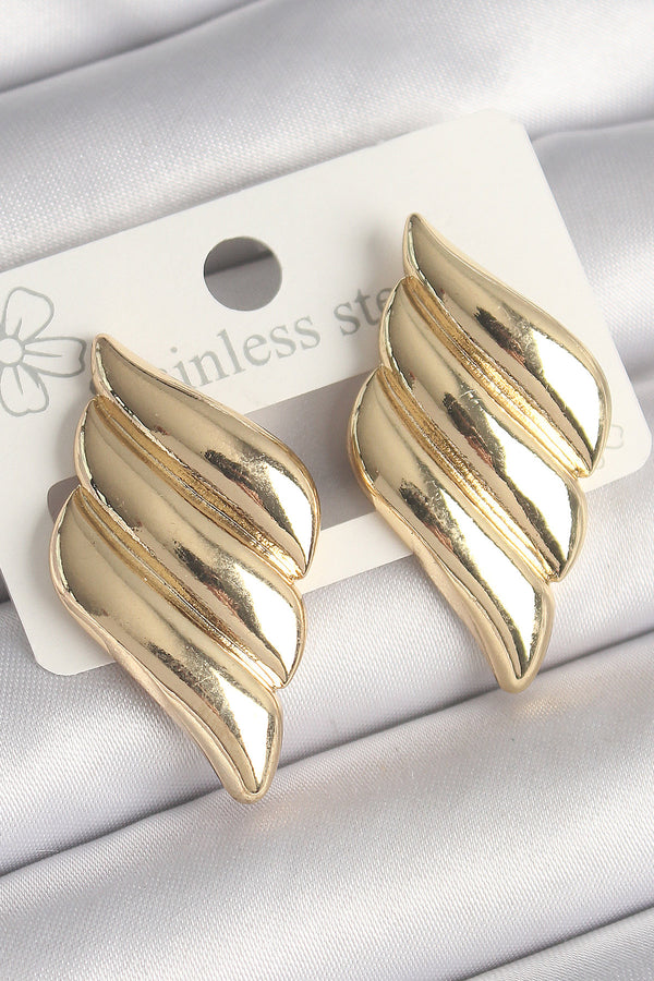 BKP10250 - Pirinç Gold Renk 3 Sıralı Dalgalı Model Kadın Küpe