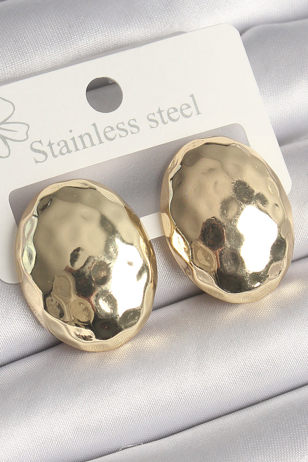 BKP10255 - Pirinç Gold Renk İşlemeli Bombe Oval Model Kadın Küpe