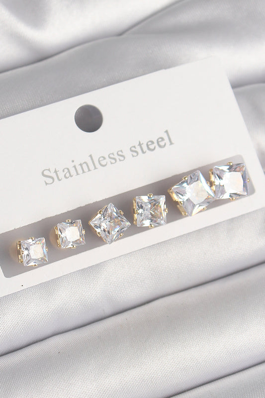 BKP10304 - 316L Çelik Gold Renk Kare Zirkon Taş Model Kadın Küpe Seti