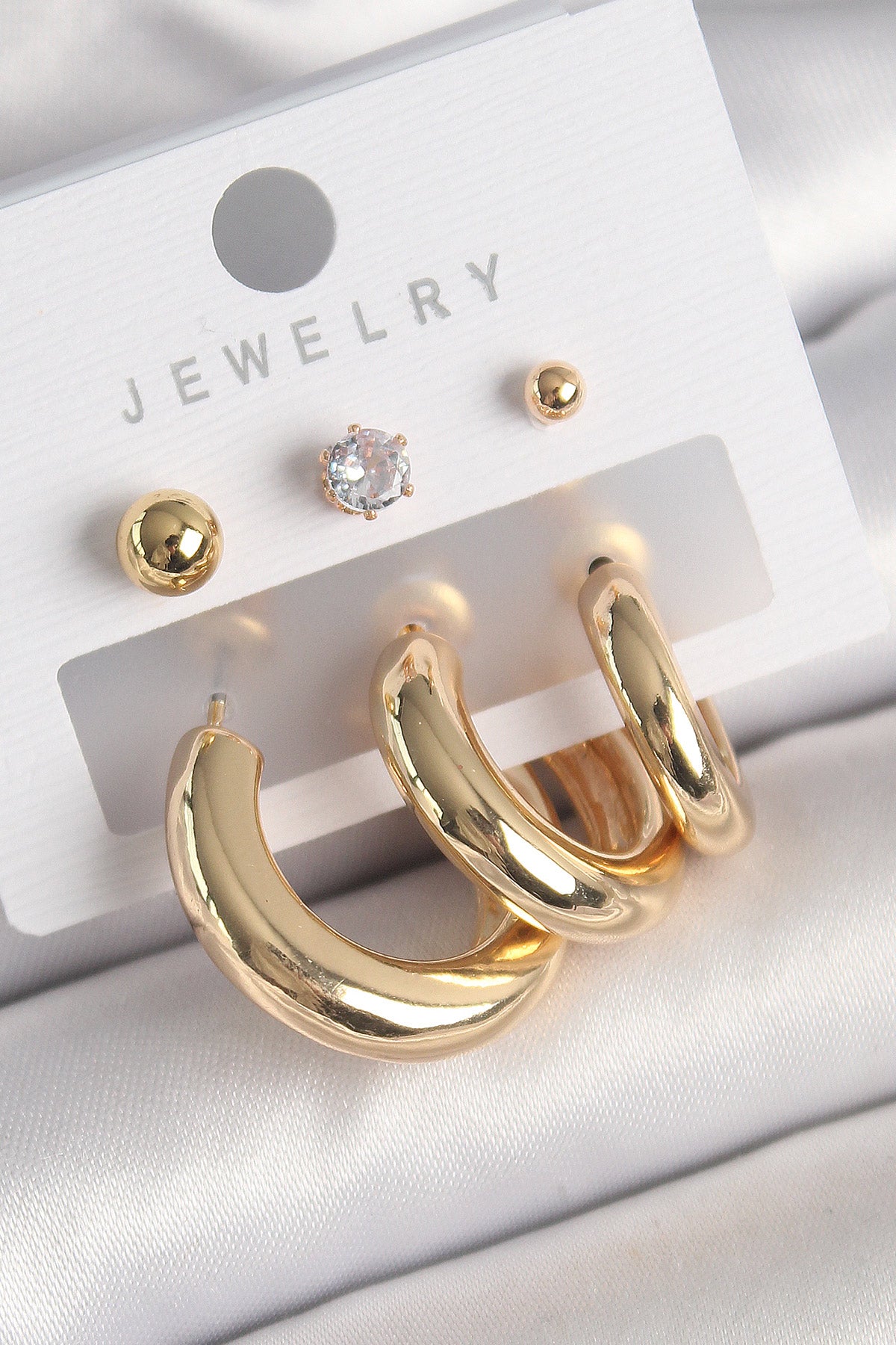 Pirinç Gold Renk Halka Model Zirkon Taşlı Topçuk Detay Kadın Küpe - BKP10306