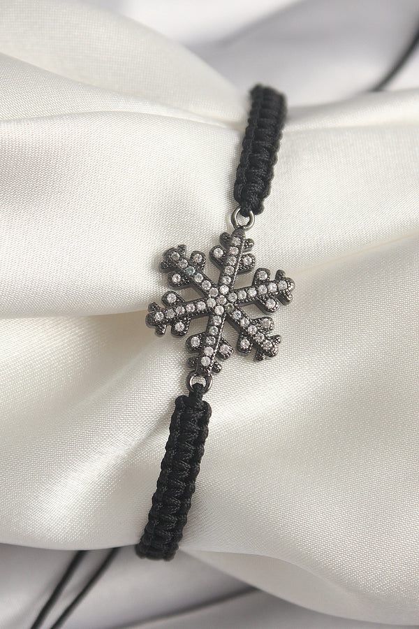 BB6791 - Pirinç Füme Renk Zirkon Taşlı Kar Tanesi Figür Makrome Asansörlü Model Kadın Bileklik