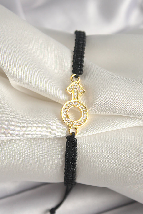 BB6798 - Pirinç Gold Renk Zirkon Taşlı Mars Figür Asansörlü Makrome Model Kadın Bileklik