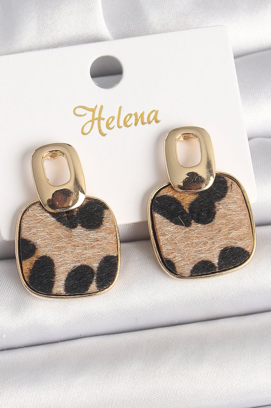 BKP10338 - Pirinç Gold Renk Sallantı Kare Leopar Model Kadın Küpe