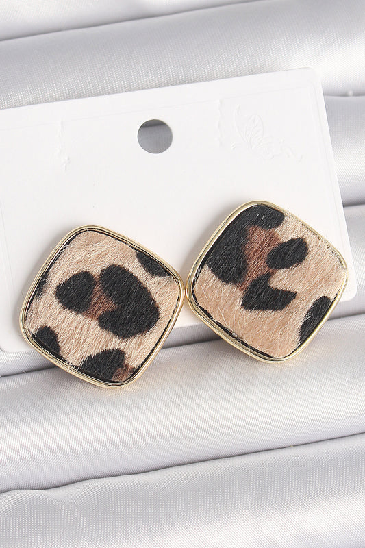 BKP10342 - Pirinç Gold Renk Kare Leopar Model Kadın Küpe