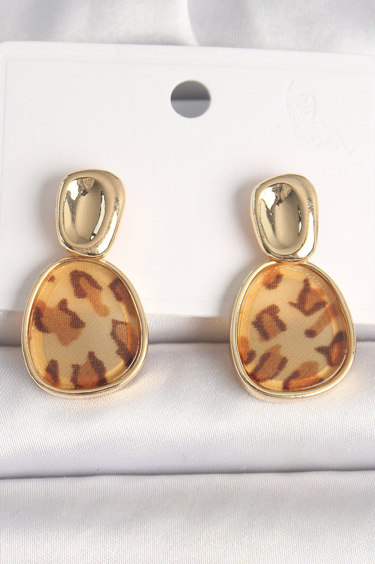 BKP10346 - Pirinç Gold Renk Sallantı Leopar Desen Kare Model Kadın Küpe