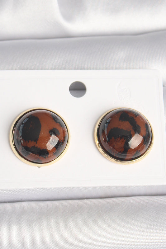 BKP10347 - Pirinç Gold Renk 3D Daire Leopar Model Kadın Küpe