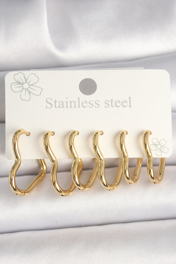 BKP10356 - 316L Çelik Gold Renk Kalp Model Kadın Küpe Seti