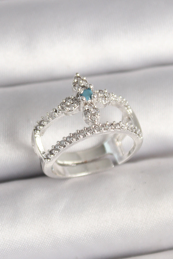 BYK3680 - Pirinç Gümüş Renk Zirkon Taşlı Ayarlanabilir Model Kadın Yüzük