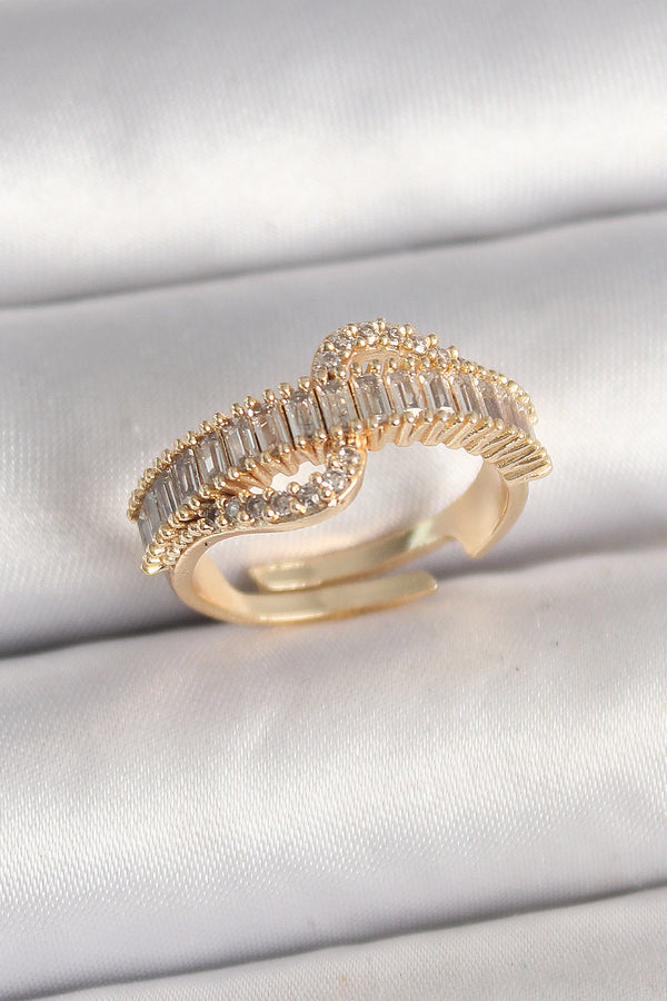 BYK3691 - Pirinç Gold Renk Su Yolu Zirkon Taşlı Ayarlanabilir Model Kadın Yüzük