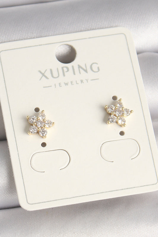 Pirinç Gold Renk Zirkon Taşlı Çiçek Model Xuping Kadın Küpe - BKP10380