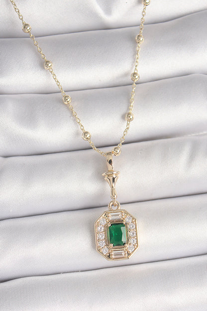Pirinç Gold Renk Zirkon Taşlı Topçuk Zincir Serenay Model Kadın Kolye - BKO9902