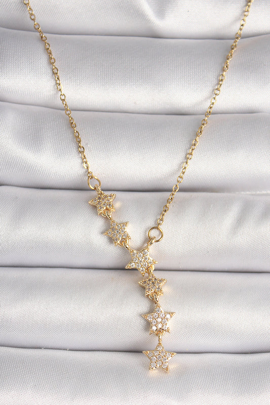 BKO9903 - 316L Çelik Gold Renk Zincir Zirkon Taşlı Yıldız Model Kadın Kolye