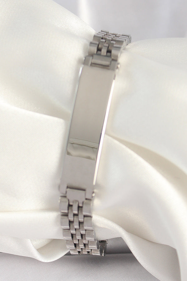 EB3718 - 316L Çelik Gümüş Renk Zincir Künye Model Erkek Bileklik