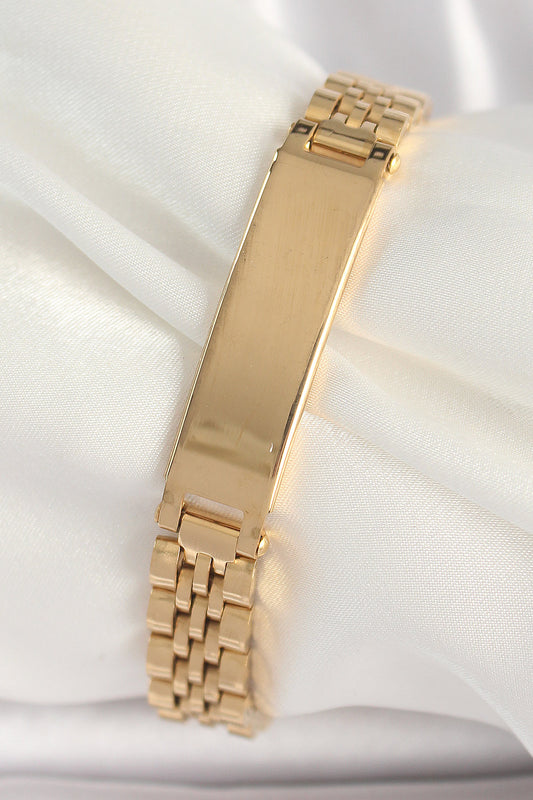 EB3719 - 316L Çelik Gold Renk Zincir Künye Model Erkek Bileklik