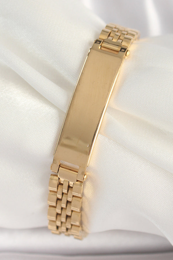 EB3719 - 316L Çelik Gold Renk Zincir Künye Model Erkek Bileklik