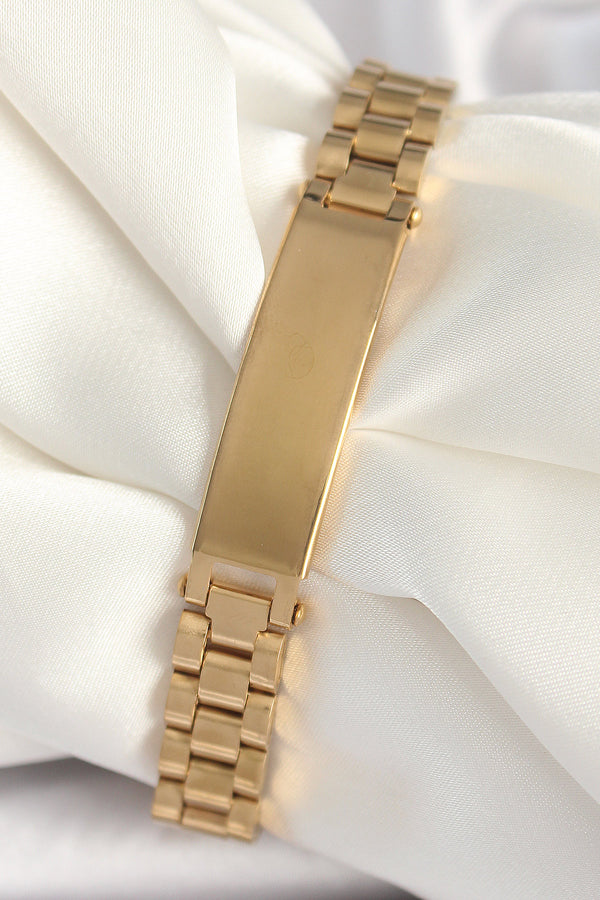 EB3725 - 316L Çelik Gold Renk Zincir Künye Model Erkek Bileklik