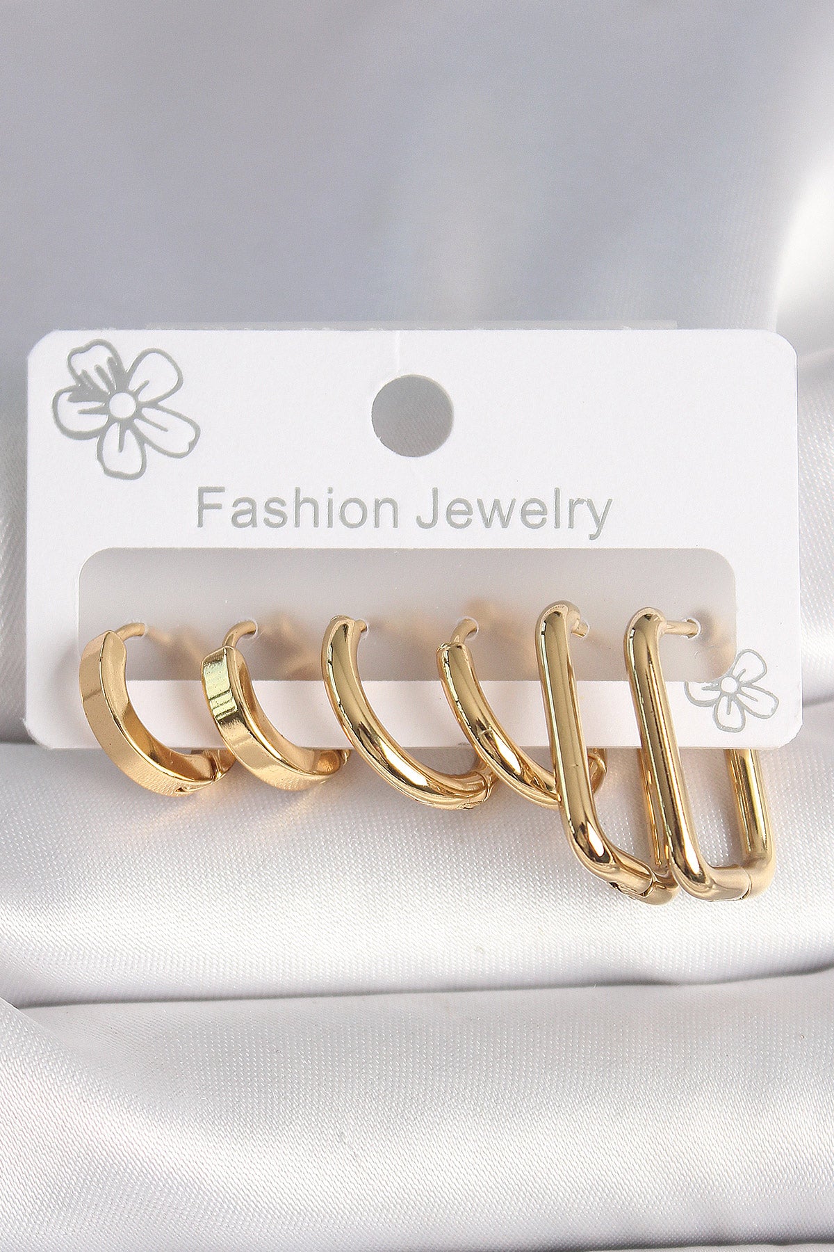 BKP10389 - 316L Çelik Gold Renk Kare Halka Model Kadın Küpe Seti