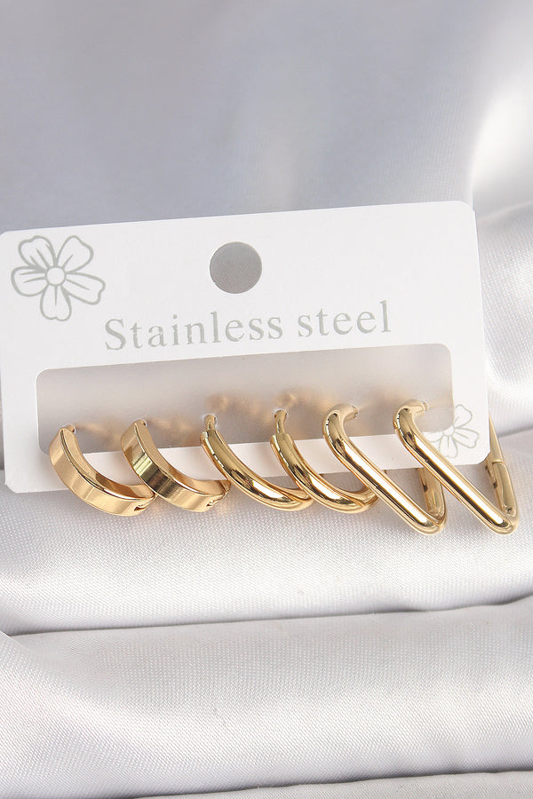 BKP10390 - 316L Çelik Gold Renk Üçgen Halka Model Kadın Küpe Seti