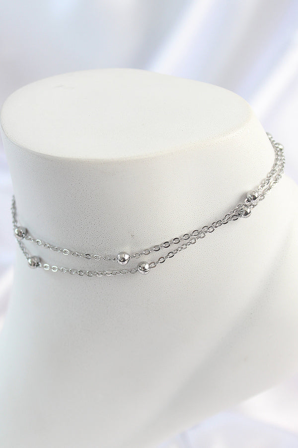 HH1646 - 316L Çelik Gümüş Renk 2'Li Topçuk Detay Zincir Model Kadın Halhal