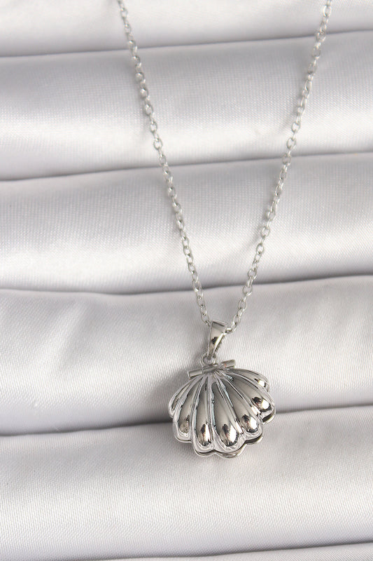 BKO9995 - 316L Çelik Gümüş Renk Zincir Açılır İncili Midye Model Kadın Kolye