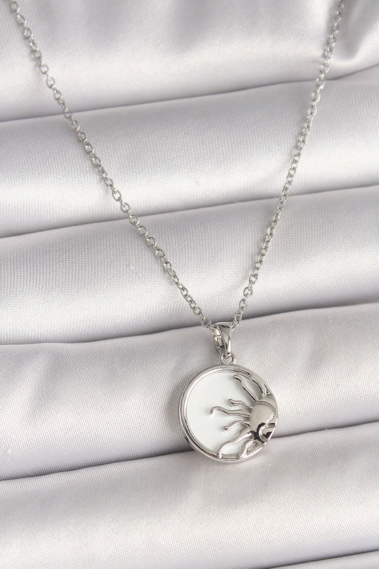 BKO9999 - 316L Çelik Gümüş Renk Zincir Beyaz Mineli Gün Batımı Model Kadın Kolye