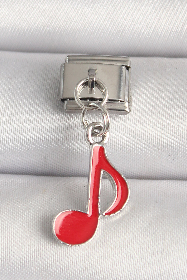 BC1218 - 316L Çelik Gümüş Renk Kırmızı Müzik Nota Model Nomination Charm