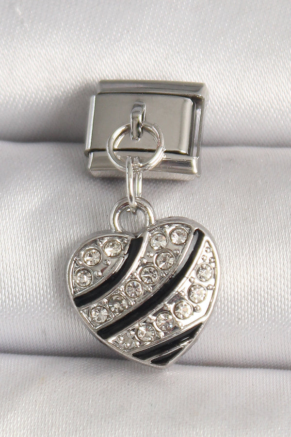 BC1316 - 316L Çelik Gümüş Renk Zirkon Taşlı Kalp Model Nomination Charm