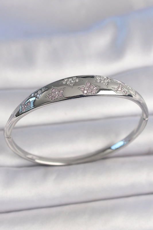 BB6919 - Pirinç Gümüş Renk Zirkon Taşlı Yıldız İşlemeli Kadın Kelepçe