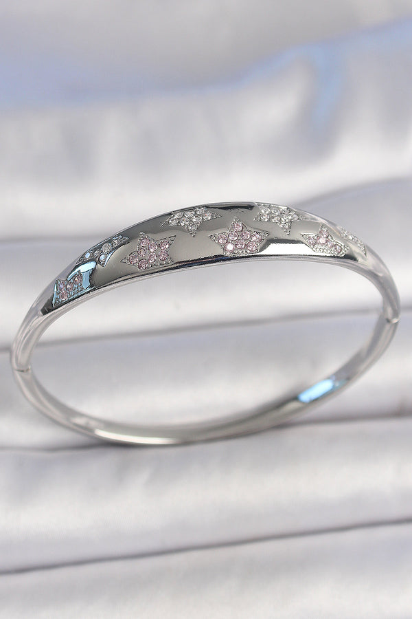 BB6919 - Pirinç Gümüş Renk Zirkon Taşlı Yıldız İşlemeli Kadın Kelepçe