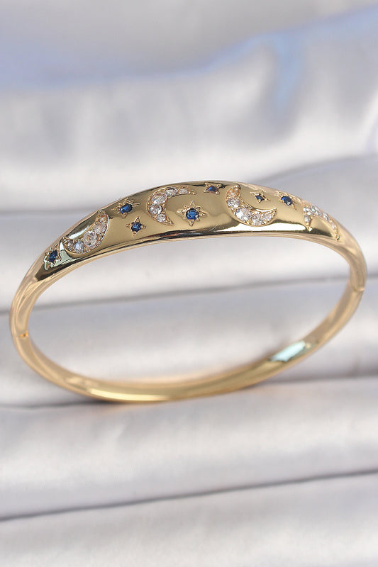 Pirinç Gold Renk Zirkon Taşlı Hilal İşleme Mavi Taşlı Yıldız Detay Kadın Kelepçe - BB6920