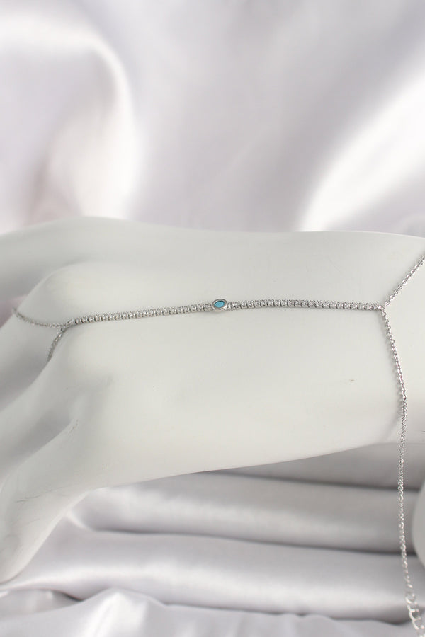 SN620 - Pirinç Gümüş Renk Su Yolu Zirkon Taşlı Mavi Taş Detaylı Kadın Şahmeran