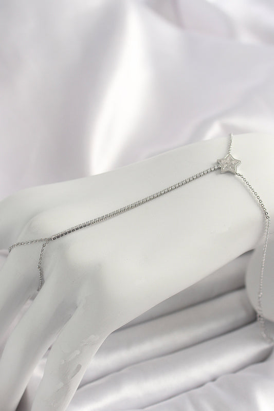 SN622 - Pirinç Gümüş Renk Su Yolu Zirkon Taşlı Yıldız Model Kadın Şahmeran