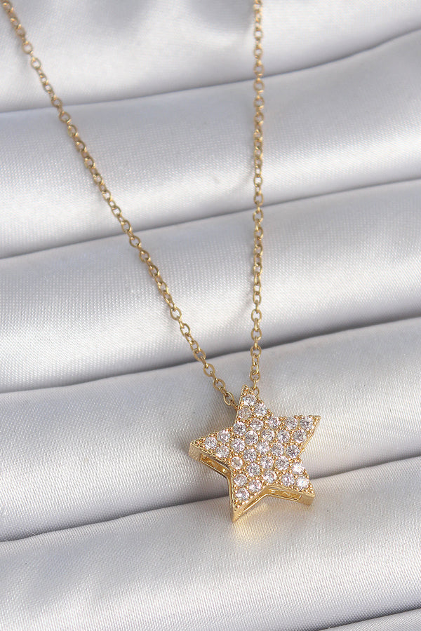 BKO10041 - 316L Çelik Gold Renk Zincir Zirkon Taşlı Yıldız Model Kadın Kolye