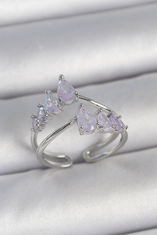 BYK3714 - Pirinç Gümüş Renk Mor Damla Zirkon Taşlı Taç Model Kadın Yüzük