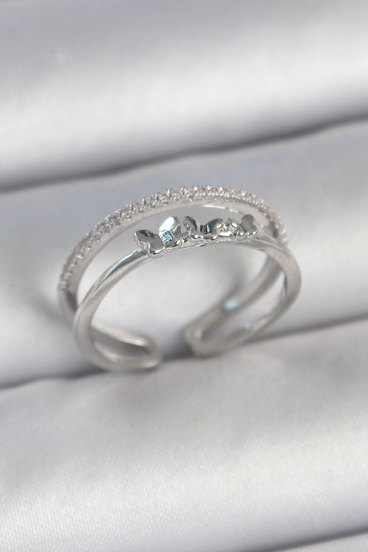 BYK3732 - Pirinç Gümüş Renk 2'Li Zirkon Taş Detaylı Kelebek Figür Ayarlanabilir Model Kadın Yüzük