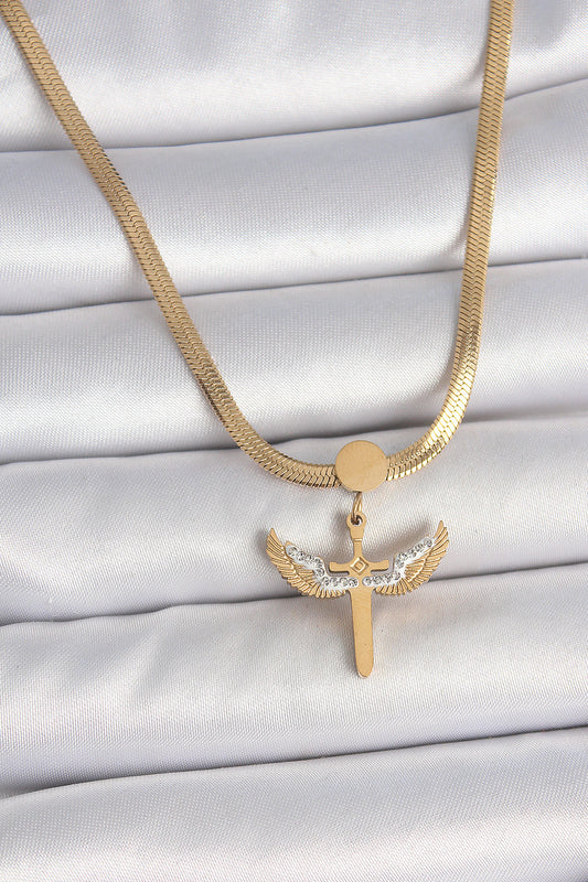 316L Çelik Gold Renk İtalyan Zincir Zirkon Taş Detaylı Mikail Model Kadın Kolye - BKO10123