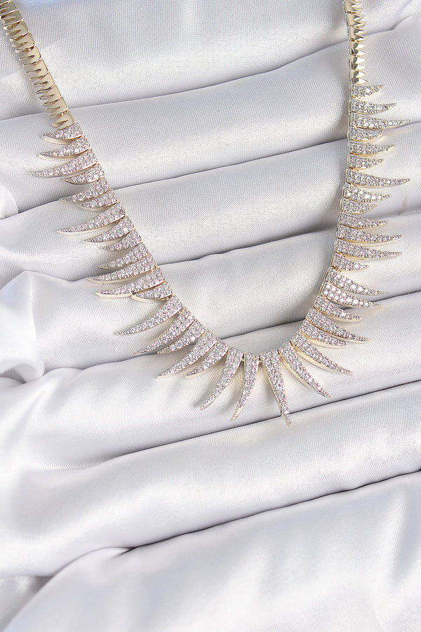 BKO10202 - Pirinç Gold Renk Zirkon Taşlı Sivri Model VIP Seri Kadın Kolye