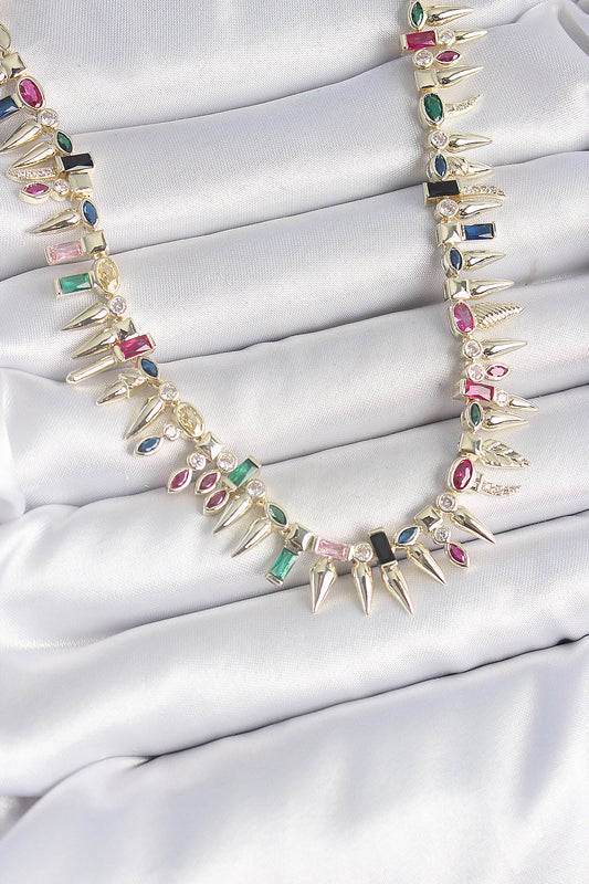 BKO10203 - Pirinç Gold Renk Zirkon Taşlı Diken Model VIP Seri Kadın Kolye