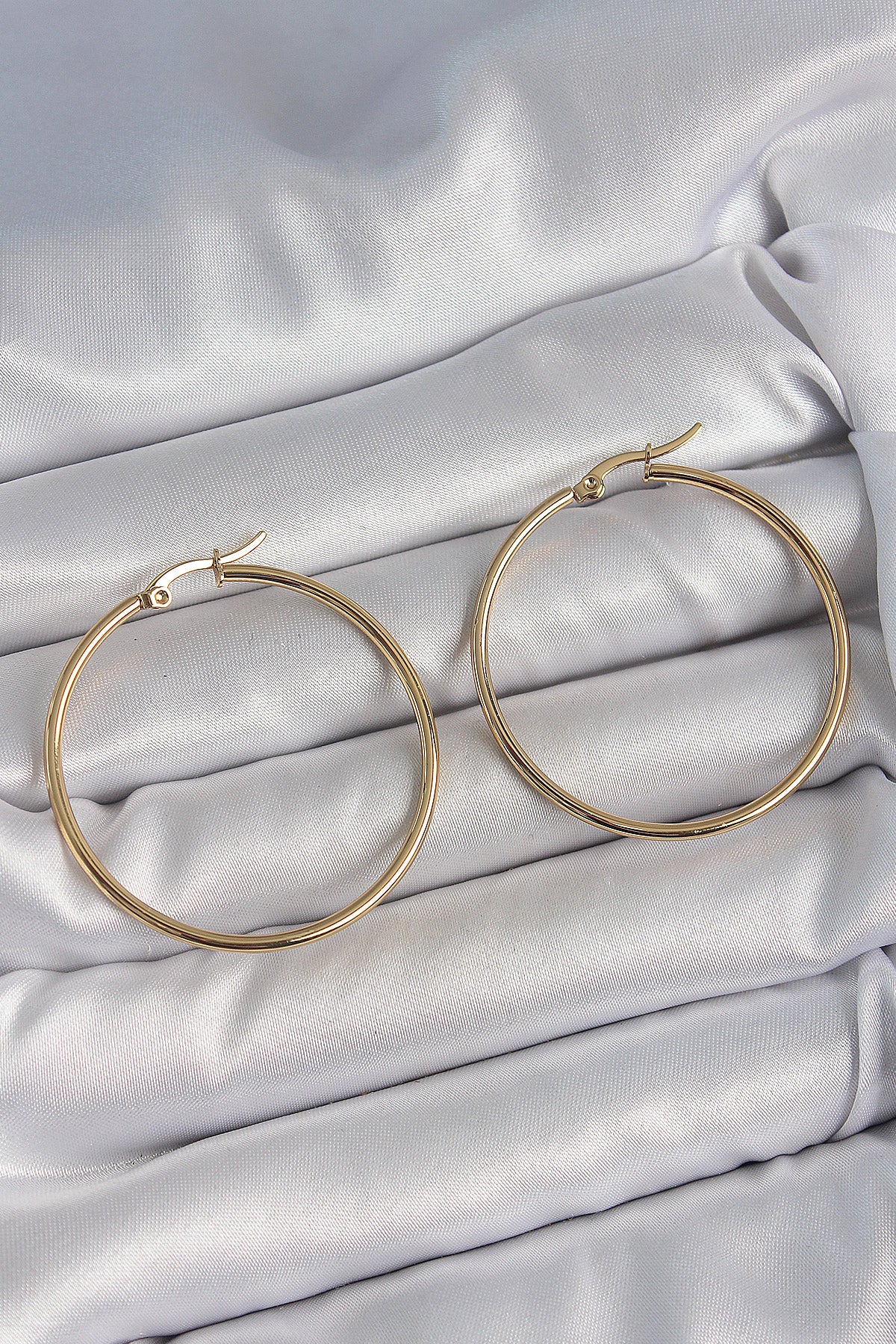 BKP10510 - 316 Çelik Gold Renk 43 mm Halka Model Kadın Küpe