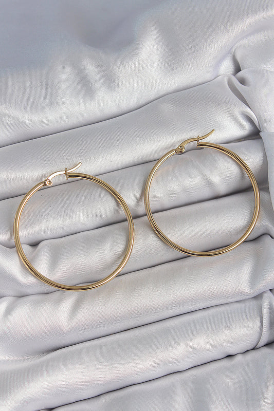316 Çelik Gold Renk 43 mm Halka Model Kadın Küpe - BKP10510