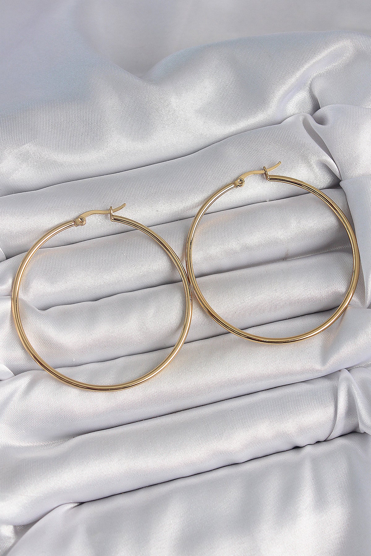 BKP10511 - 316 Çelik Gold Renk 53 mm Halka Model Kadın Küpe