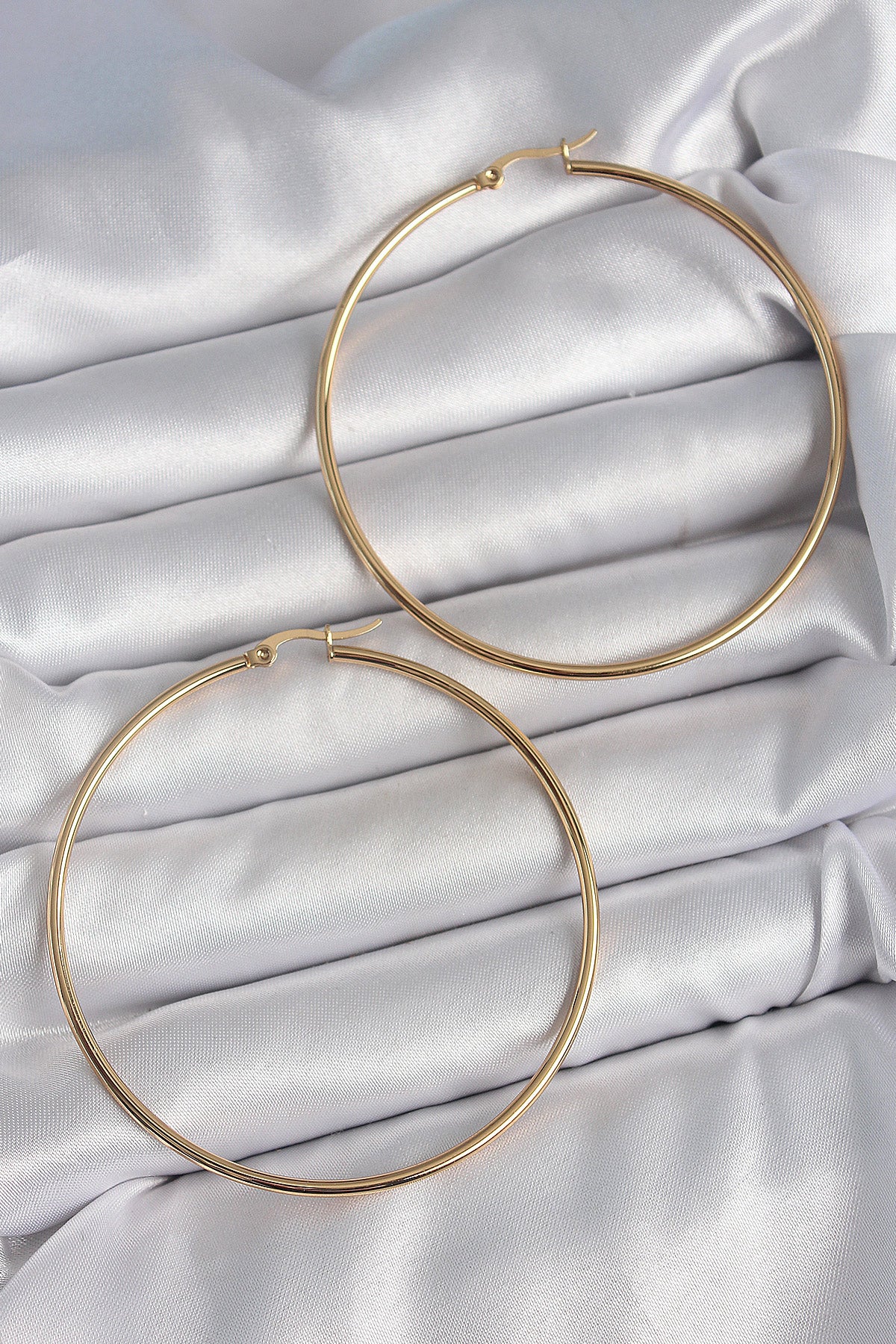 BKP10512 - 316 Çelik Gold Renk 63 mm Halka Model Kadın Küpe