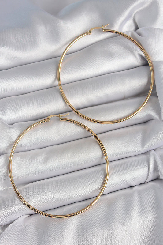 BKP10512 - 316 Çelik Gold Renk 63 mm Halka Model Kadın Küpe
