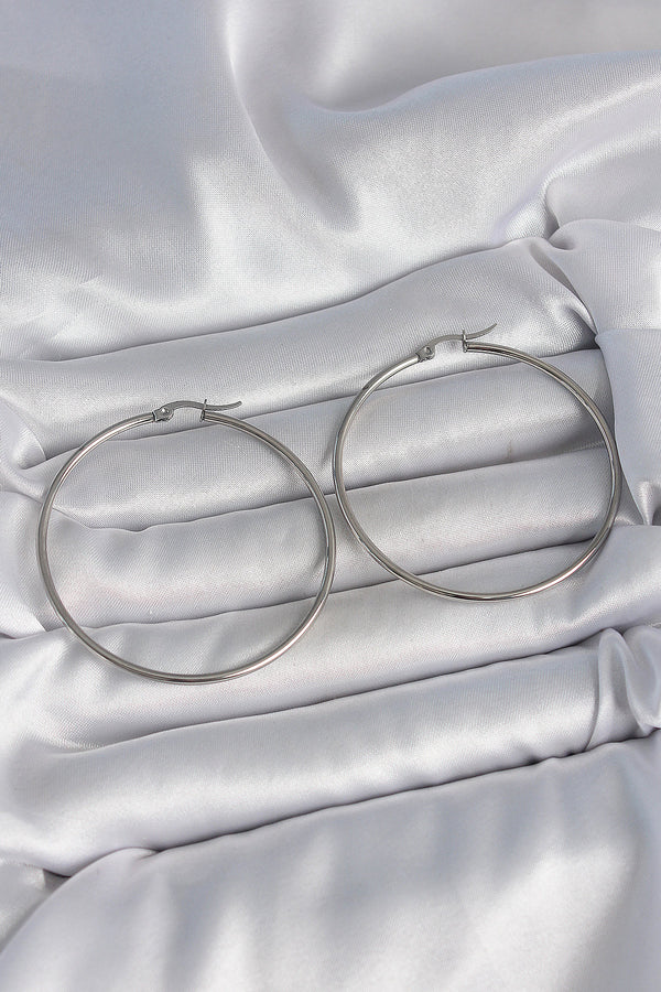 BKP10517 - 316 Çelik Gümüş Renk 53 mm Halka Model Kadın Küpe