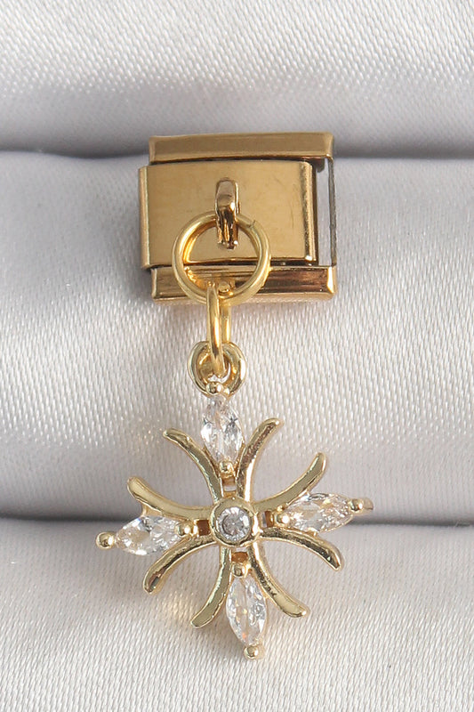 316L Çelik Gold Renk Sallantı Zirkon Taşlı Kar Tanesi Model Nomination Charm - BC1341